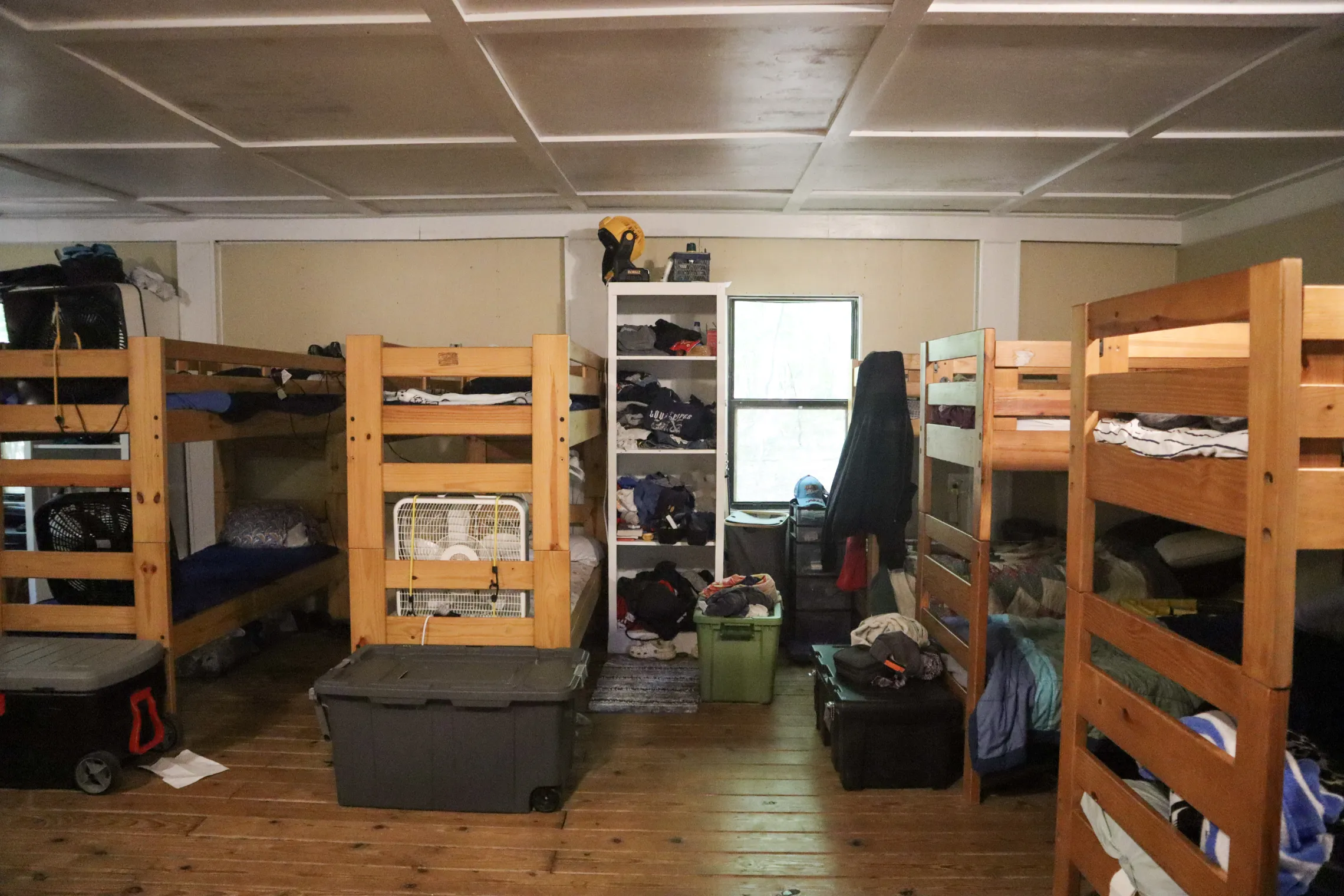 An image of the bunks in the Lower Lake Knights cabins.